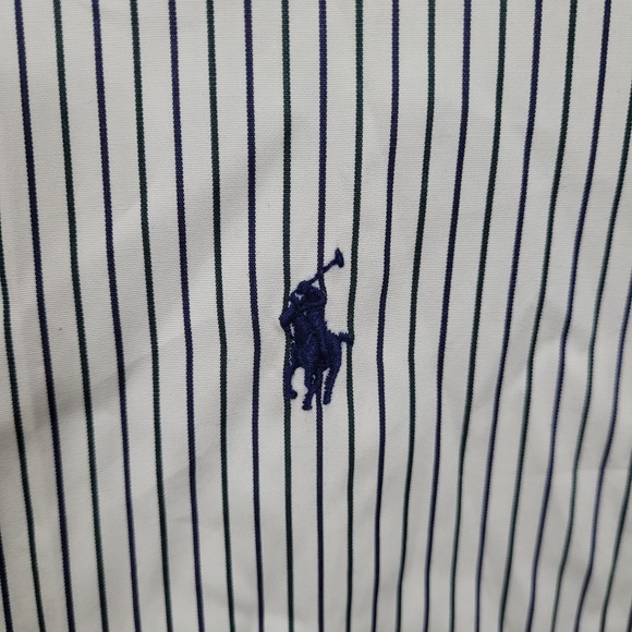 Ralph Lauren Custom Fit Striped Shirt Mens 18 34/35 Navy White Button Down - Picture 9 of 10